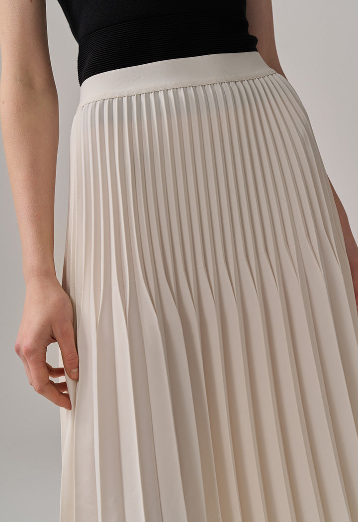 Choice Solid Pleated Skirt Beige