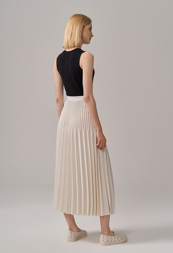 Choice Solid Pleated Skirt Beige