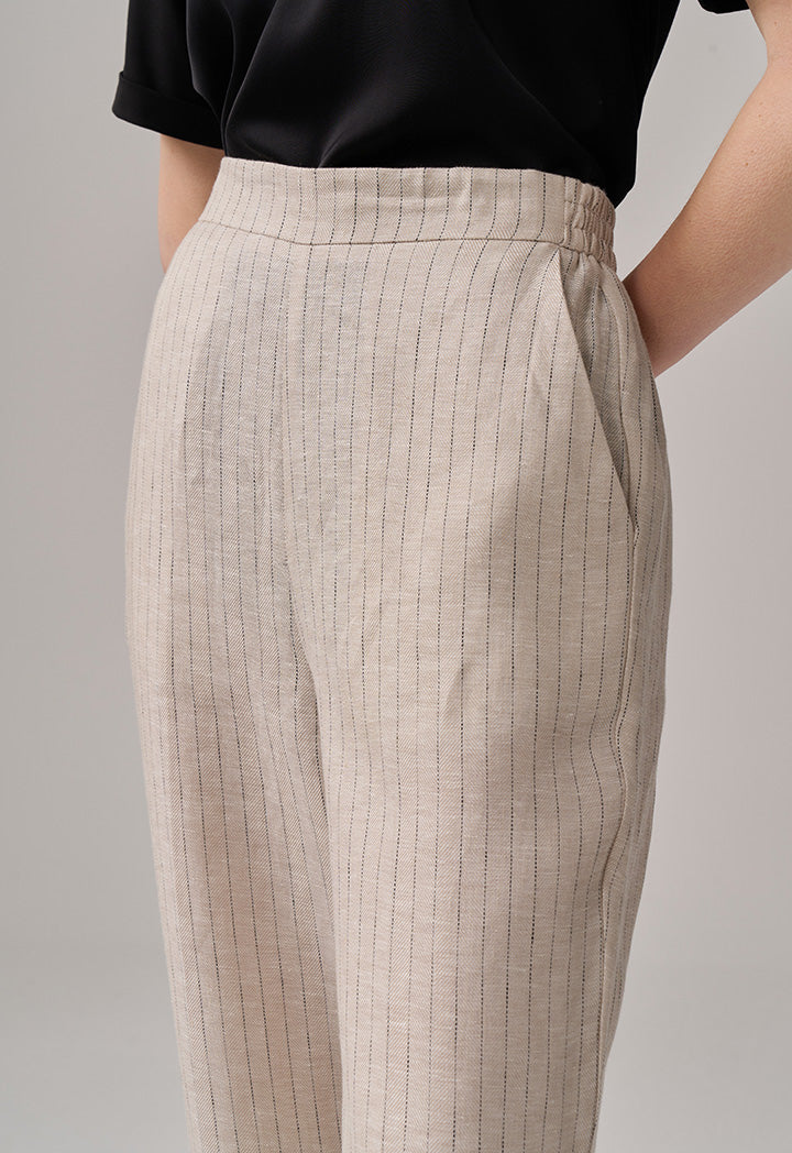 Choice Striped Wide Legs Linen Trousers Beige