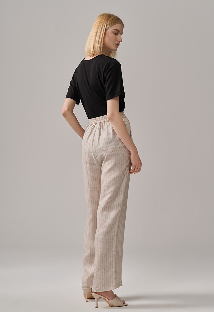 Choice Striped Wide Legs Linen Trousers Beige