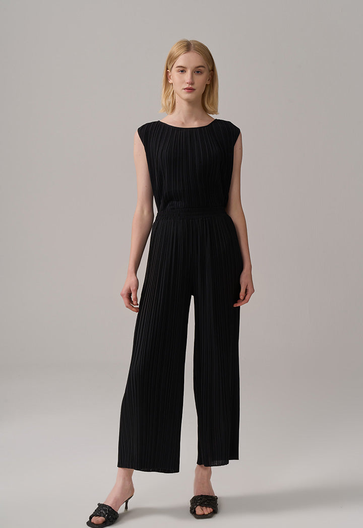 Choice High-Waist Wide Legs Pleated Trousers Black