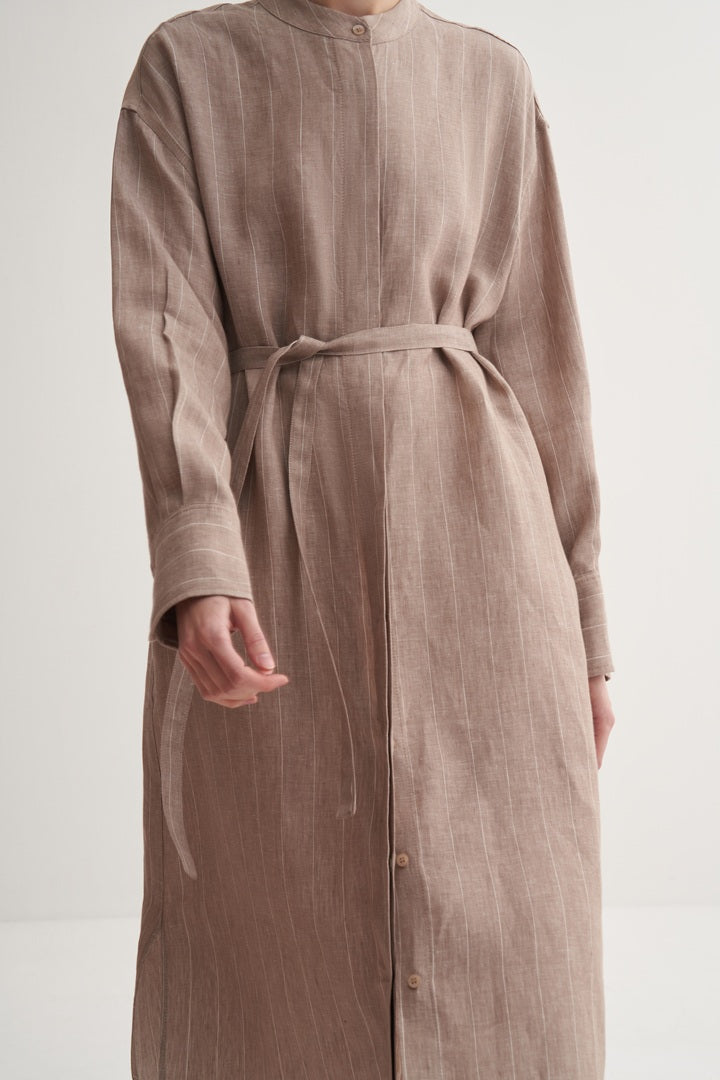 Kk Design 100% Linen Striped Shirt Dress Mink