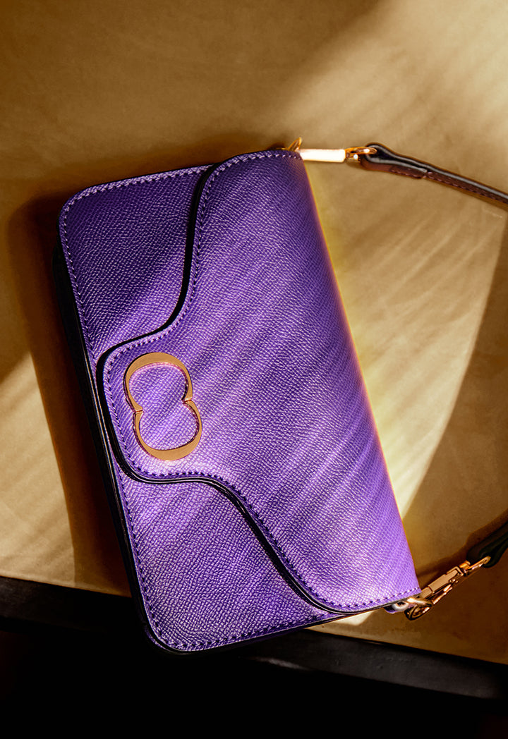 Choice Solid Metallic Emblem Clutch Purple