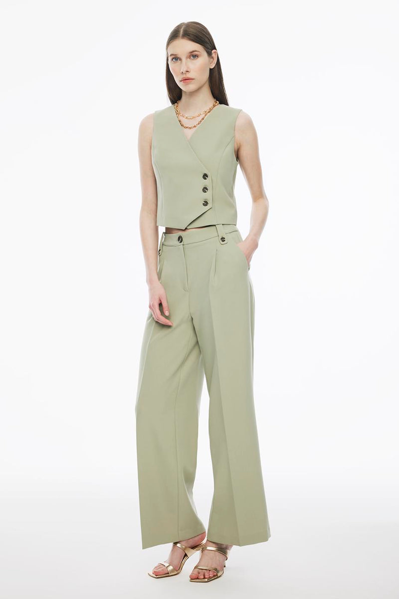 Perspective V-Neck Short Waistcoat Tea Green