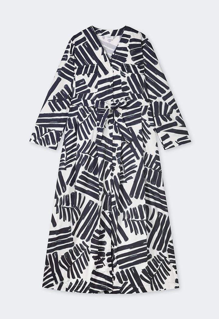 Choice Front Flap Pockets Printed Dress Navy