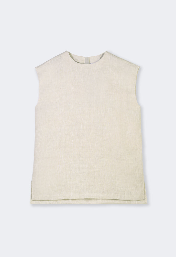 Choice Basic Sleeveless Linen Top Beige