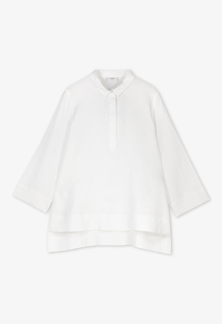 Choice High-Low Basic Long Sleeve Shirt Off White