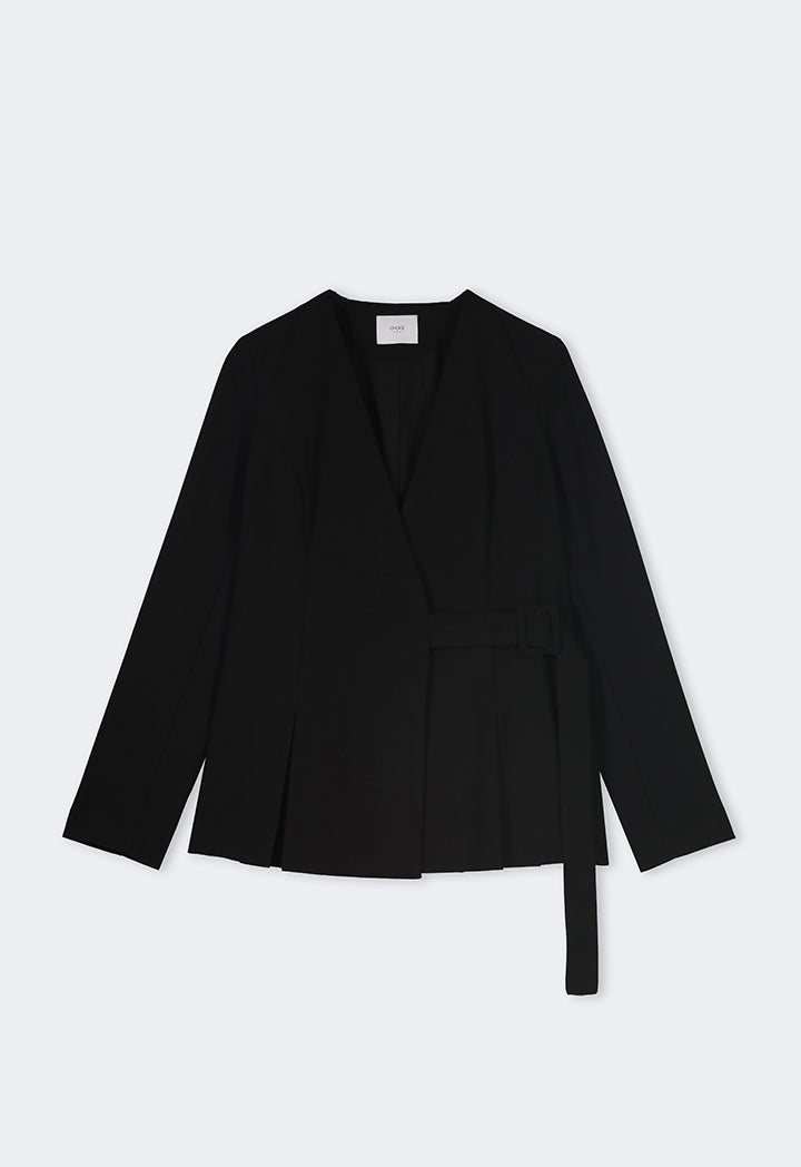 Choice Long Sleeves Belted Jacket Black