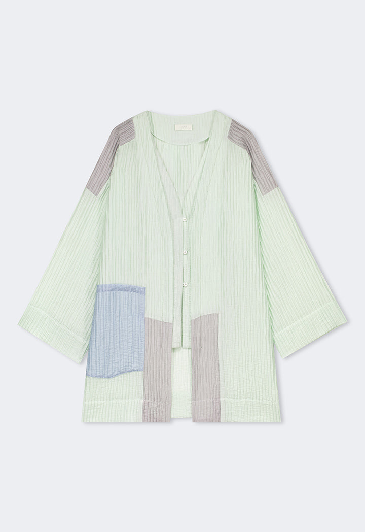 Choice Color Block Textured Jacket Mint