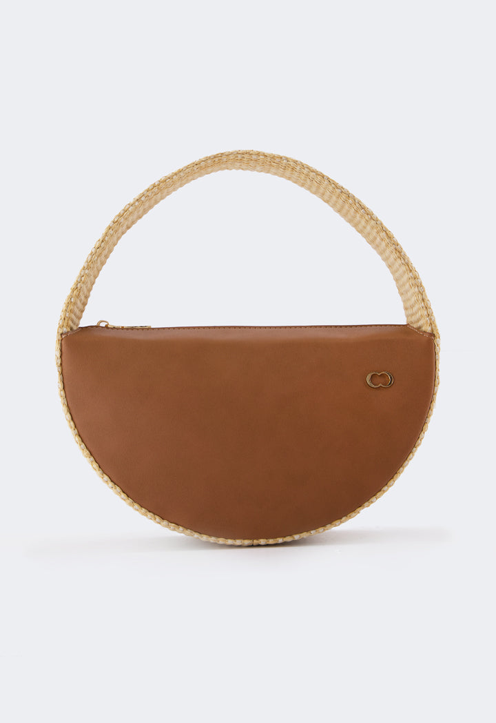 Choice Half Moon Raffia Pu Leather Handbag Camel