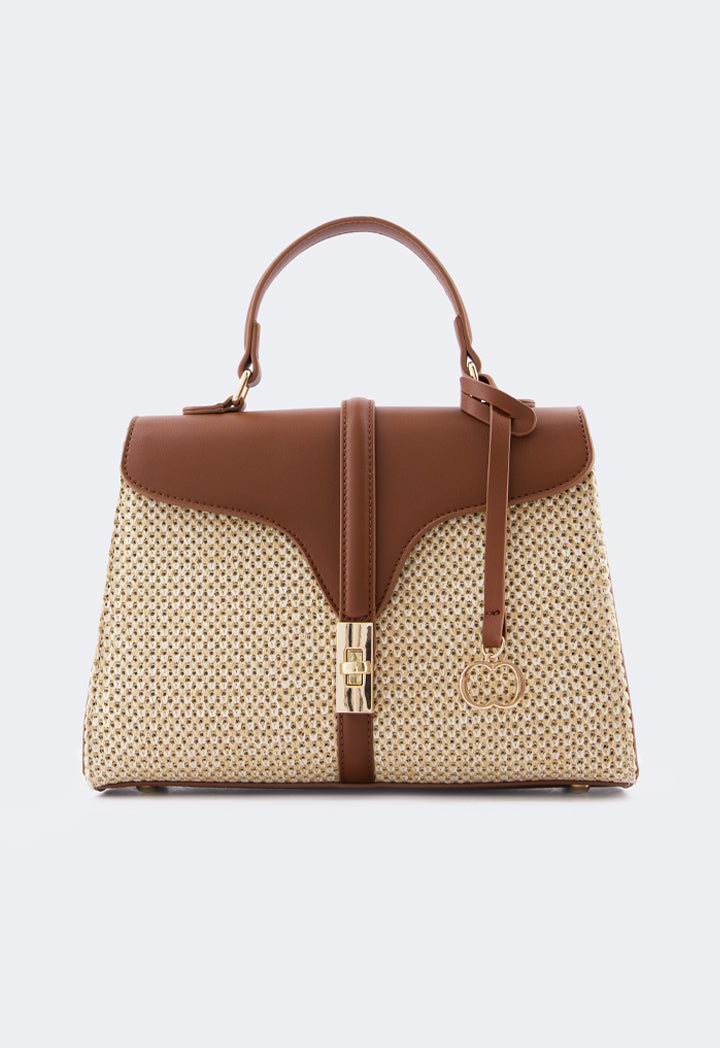 Choice Pu Leather Raffia Handbag Brown