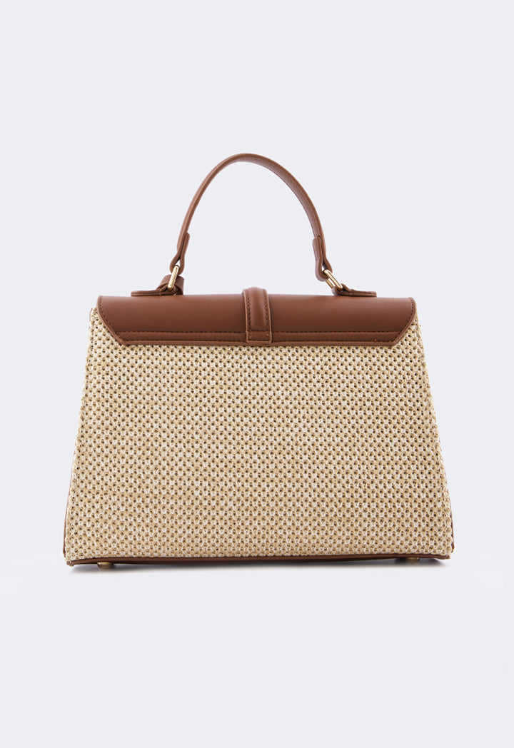 Choice Pu Leather Raffia Handbag Brown