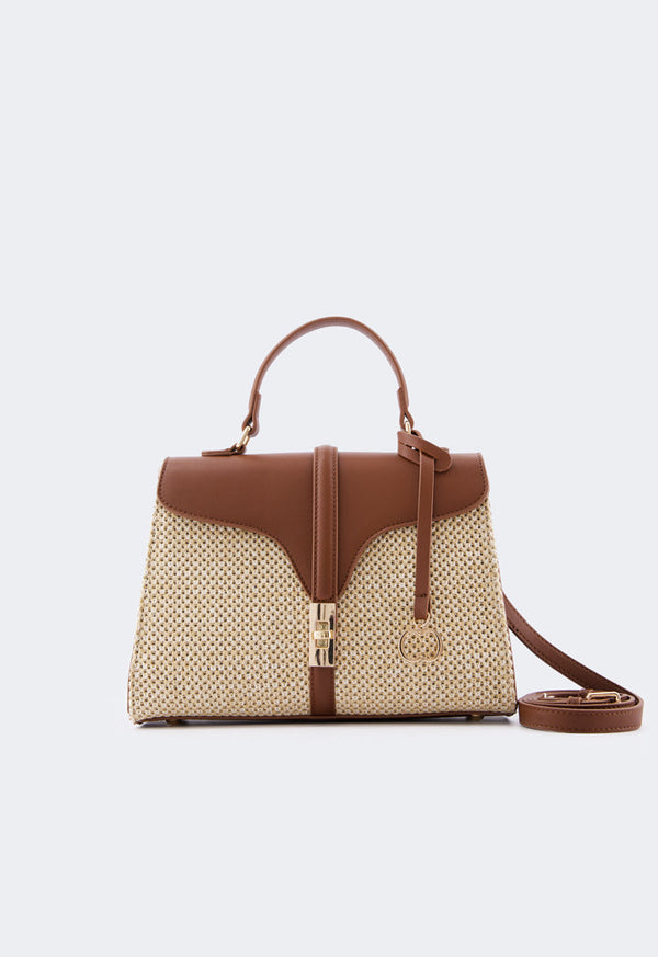 Choice Pu Leather Raffia Handbag Brown