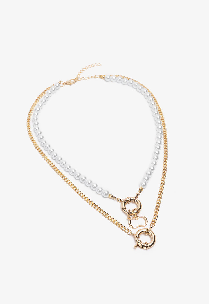 Choice Monogram Chain Faux Pearls Necklace Gold