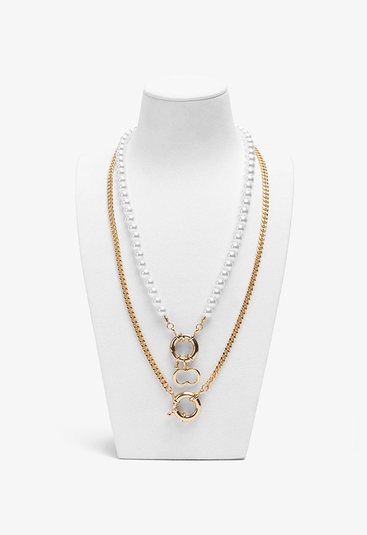 Choice Monogram Chain Faux Pearls Necklace Gold