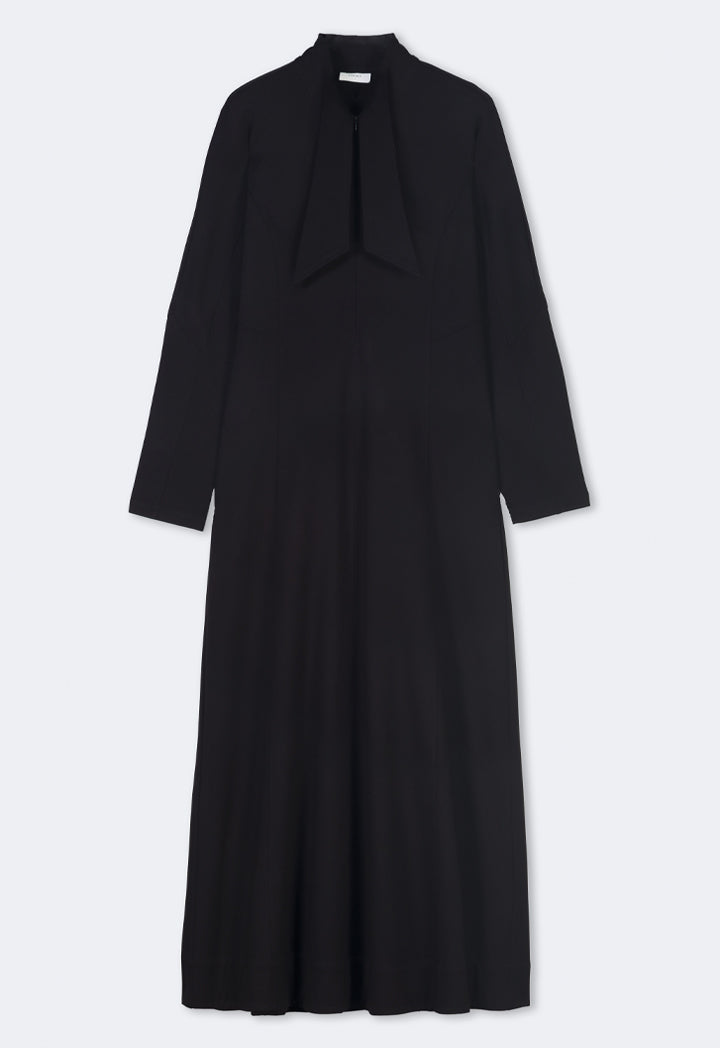 Choice Tie Neck Solid Dress Black