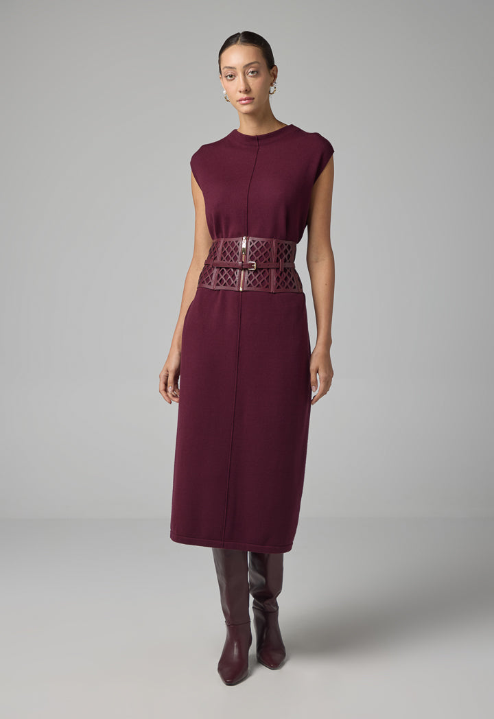 Choice Sleeveless Knitted Maxi Dress Burgundy