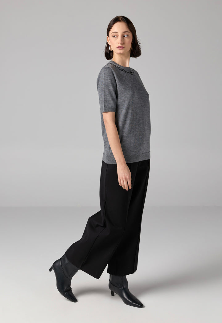 Choice Solid Knitted Short Sleeve Top Grey