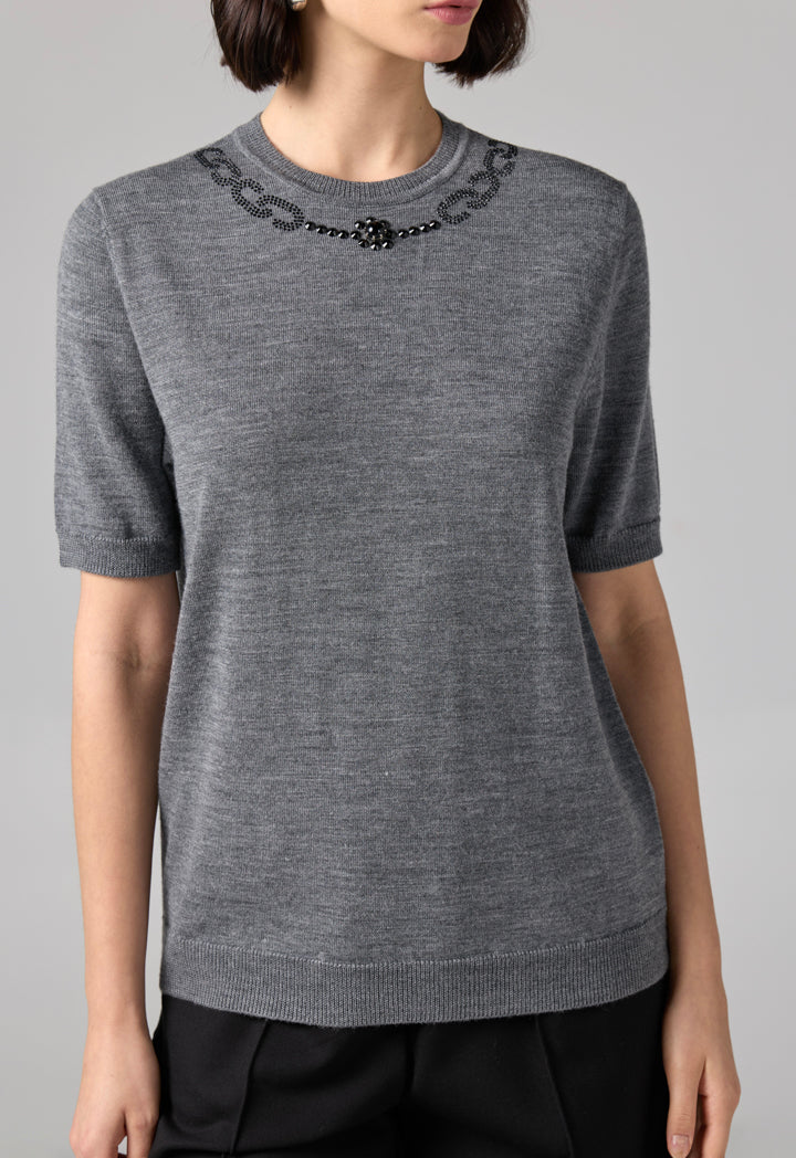 Choice Solid Knitted Short Sleeve Top Grey
