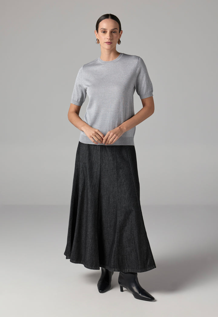 Choice Short Sleeves Knitted Lurex Top Grey