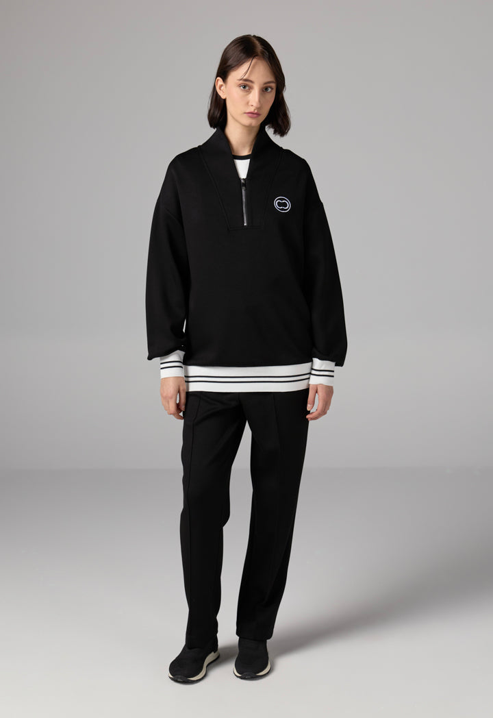 Choice Long Sleeve Contrast Blouse Black