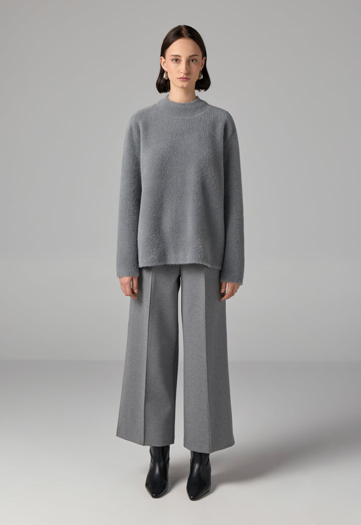 Choice Long Sleeve Knitted Basic Blouse Grey