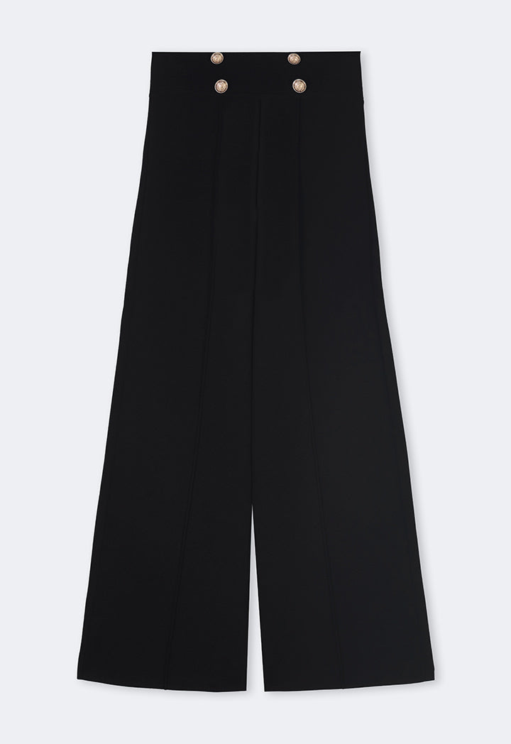 Choice Knitted Pin Tuck Wide Leg Trousers Black