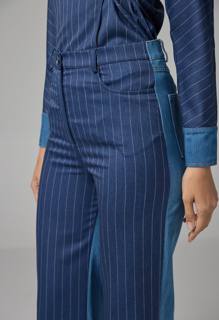 Choice Stripped Trousers With Denim Yoke Blue