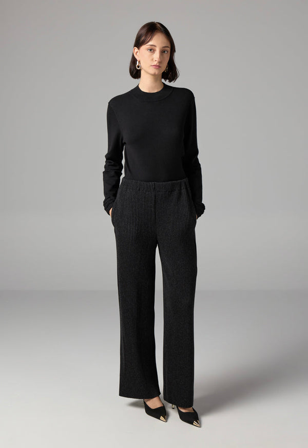 Choice Knitted Ribbed High Waist Trousers Black