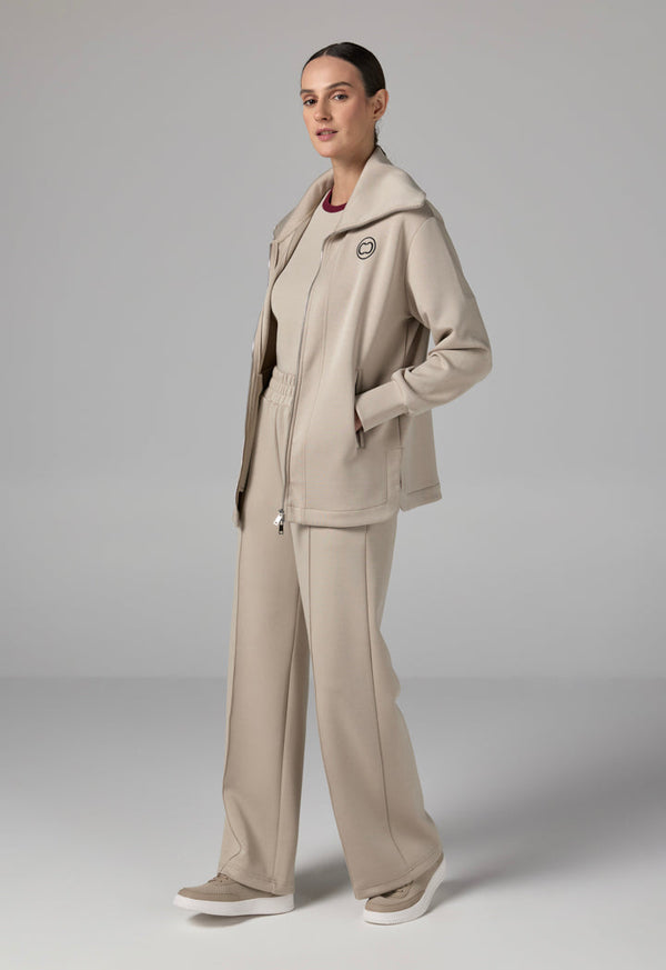 Choice Wide Leg Pin Tuck Basic Trouser Beige