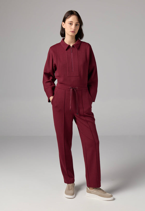 Choice Solid Monogram Drawstring Trousers Burgundy