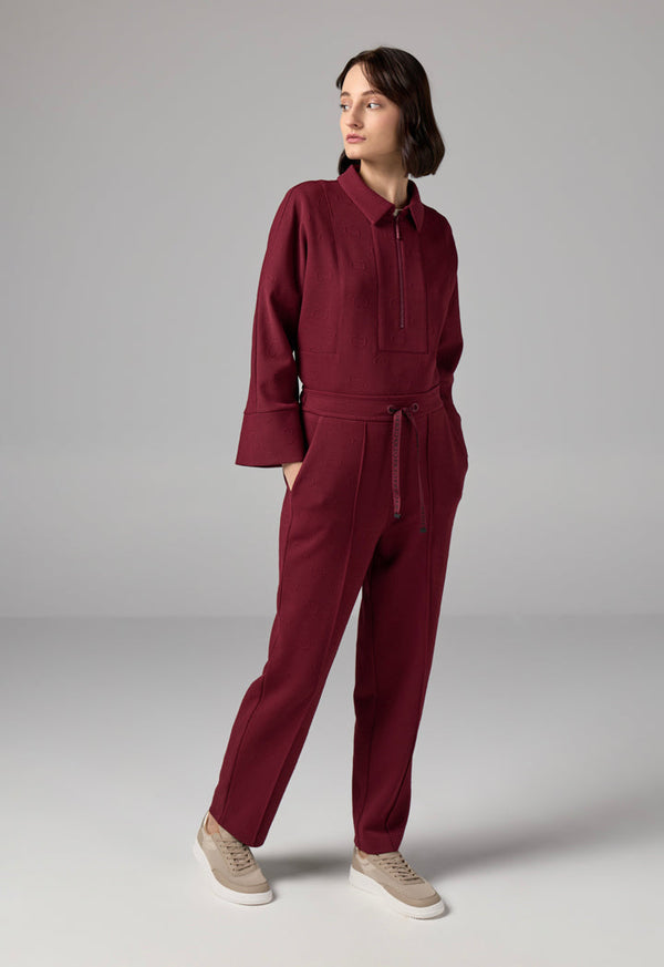Choice Solid Monogram Drawstring Trousers Burgundy
