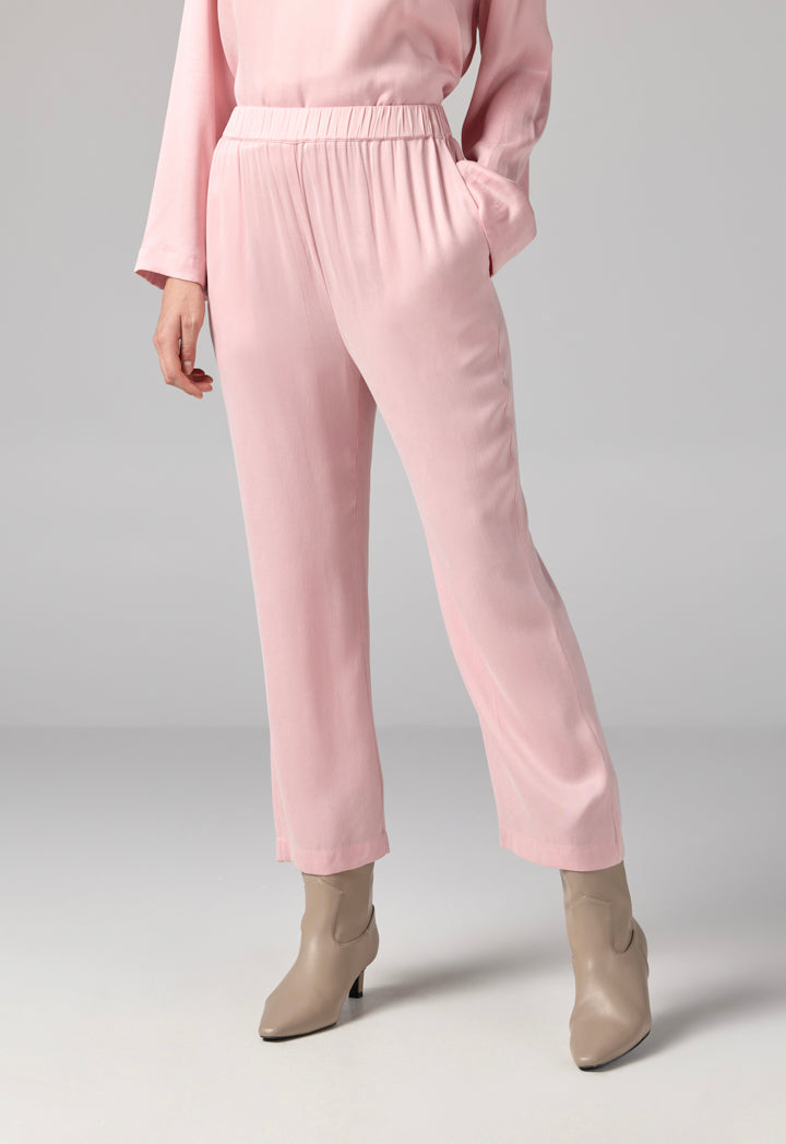 Choice Solid Elastic Waist Trousers Pink