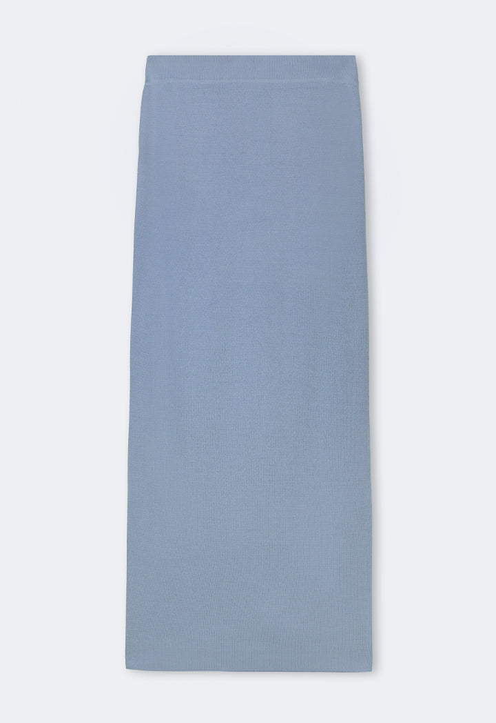 Choice Knitted Straight Cut Solid Skirt Blue