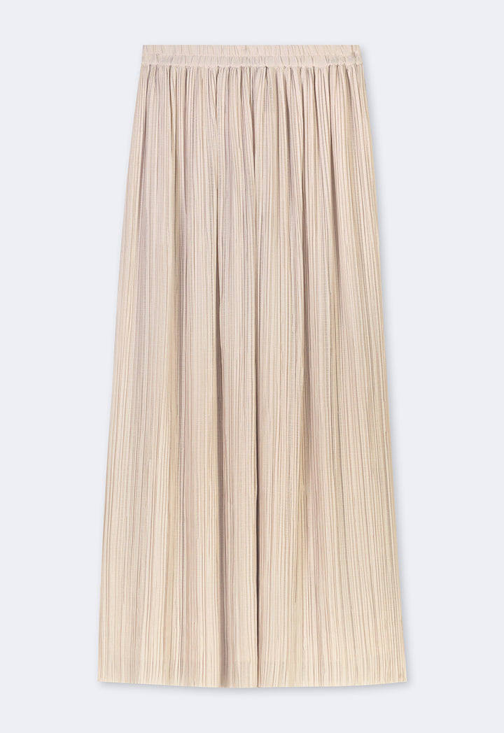 Choice Solid Elasticated Waist Pleated Skirt Beige