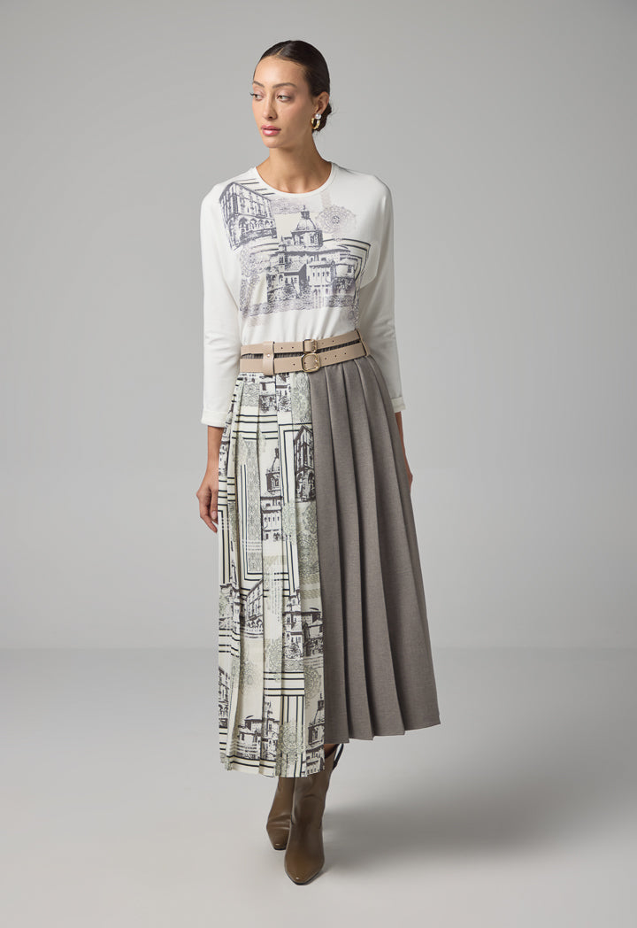 Choice Print Pleated Flared Skirt Anthracite