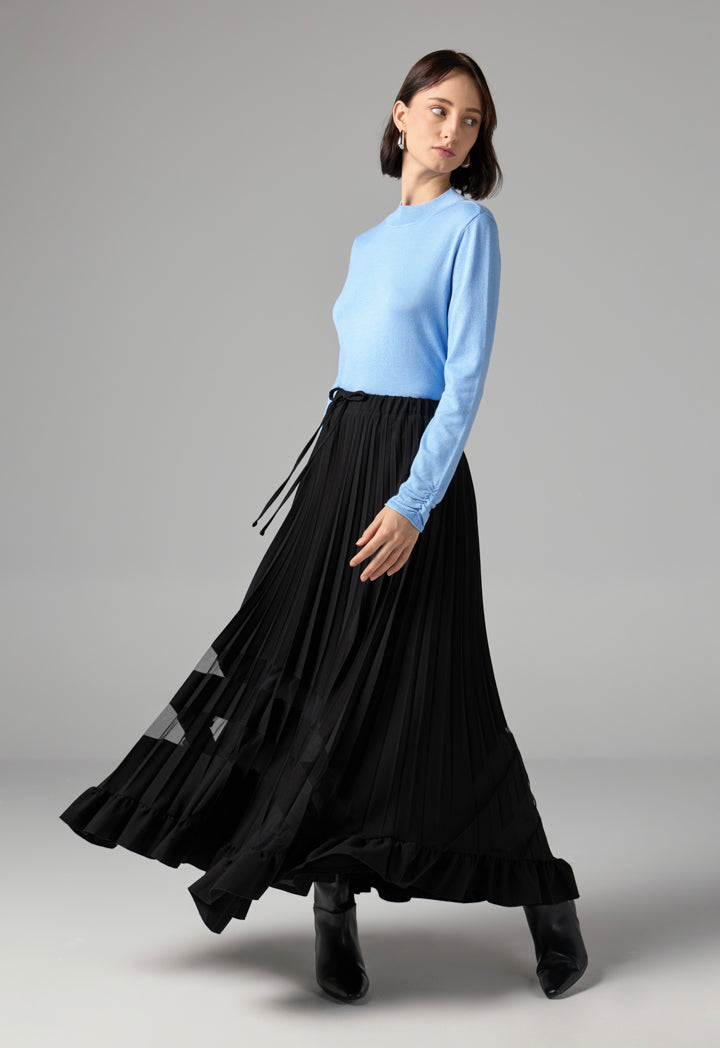 Choice Single Tone Pleated Maxi Skirt Black