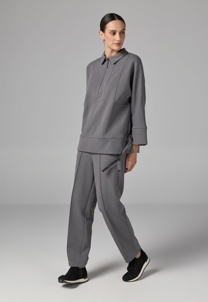 Choice Long Sleeve Monogram Blouse Grey