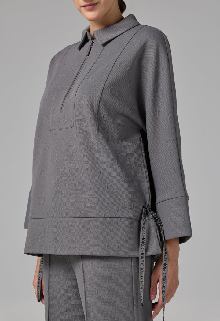 Choice Long Sleeve Monogram Blouse Grey