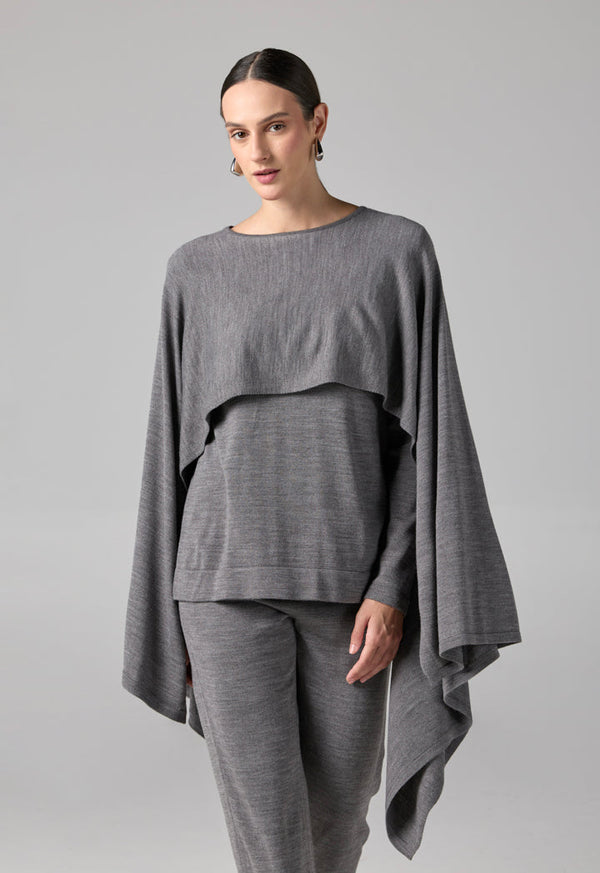 Choice Solid Overlay Knitted Blouse Grey