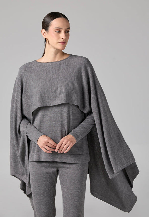 Choice Solid Overlay Knitted Blouse Grey