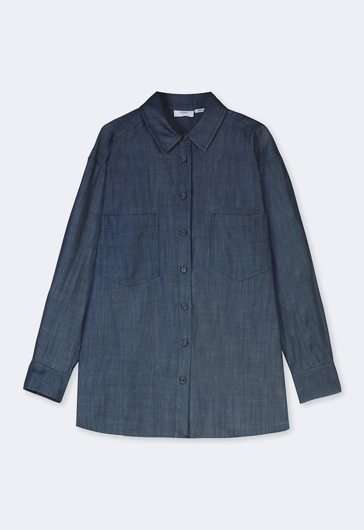 Choice Back Print Denim Shirt Blue