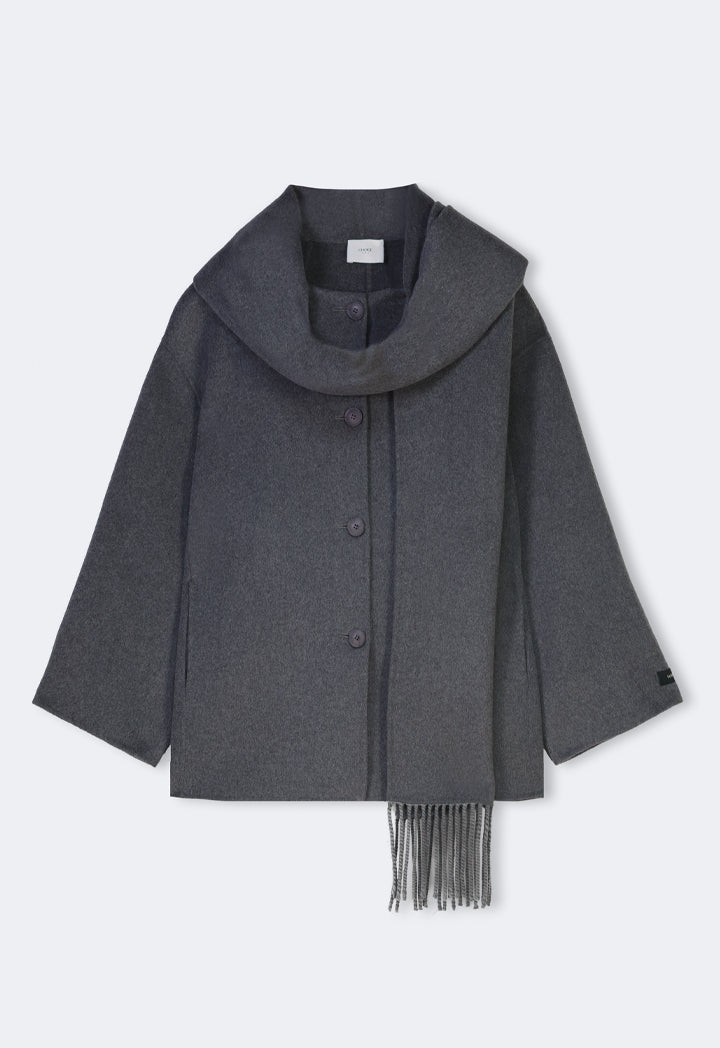 Choice Wool Jacket With Attached Scarf Grey