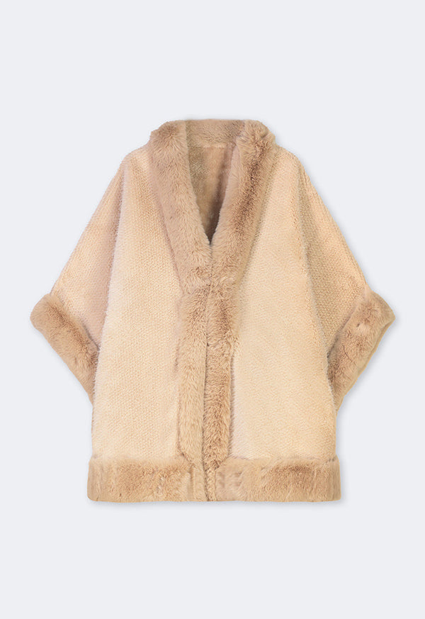 Choice Quilted Faux Fur Poncho Beige