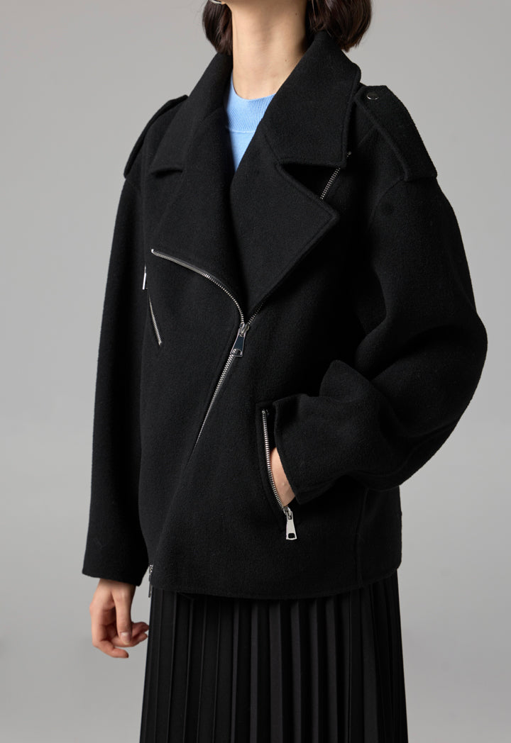 Choice Solid Front Zipper Pockets Jacket Black