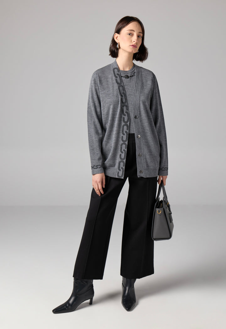 Choice Crystal Embellished Knitted Cardigan Grey