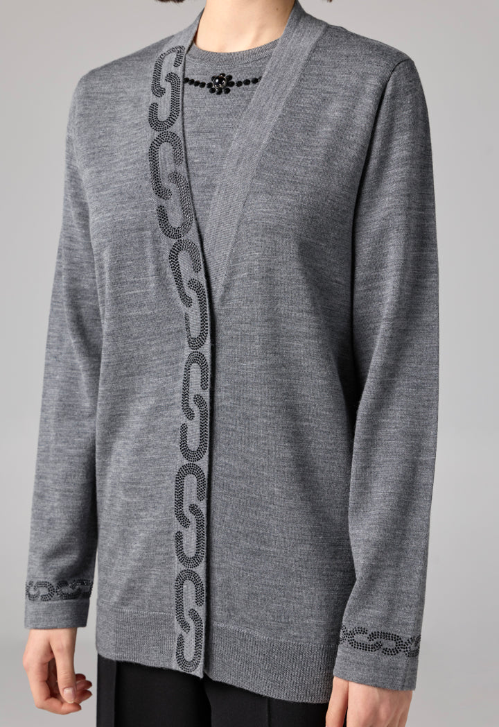 Choice Crystal Embellished Knitted Cardigan Grey