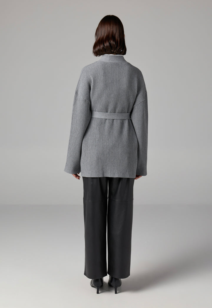 Choice Drop Shoulder Ribbed Cardigan Grey