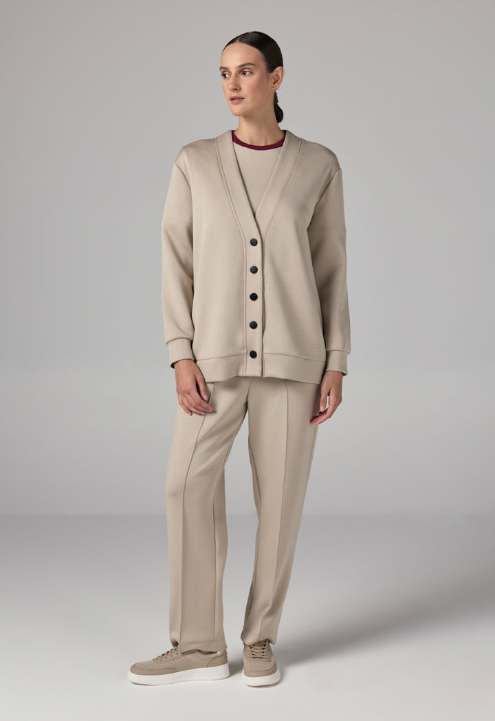 Choice Solid Long Sleeve Cardigan Beige