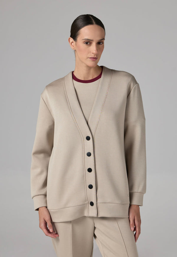 Choice Solid Long Sleeve Cardigan Beige